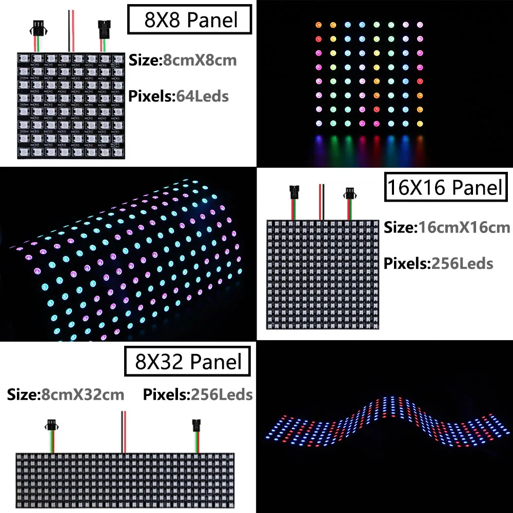 Imagem -04 - Painel Led Digital Flexível Endereçável Individualmente Ws2812b Ws2812 8x8 16x16 8x32 Pixels Module Matrix Screen Dc5v