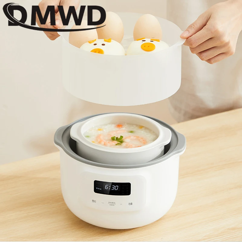 DMWD Electric Slow Cooker 200W Multifunction Food Steamer Baby Porridge Soup Bird\'s Nest Stew Pot Ceramic Liner Cooking Machine