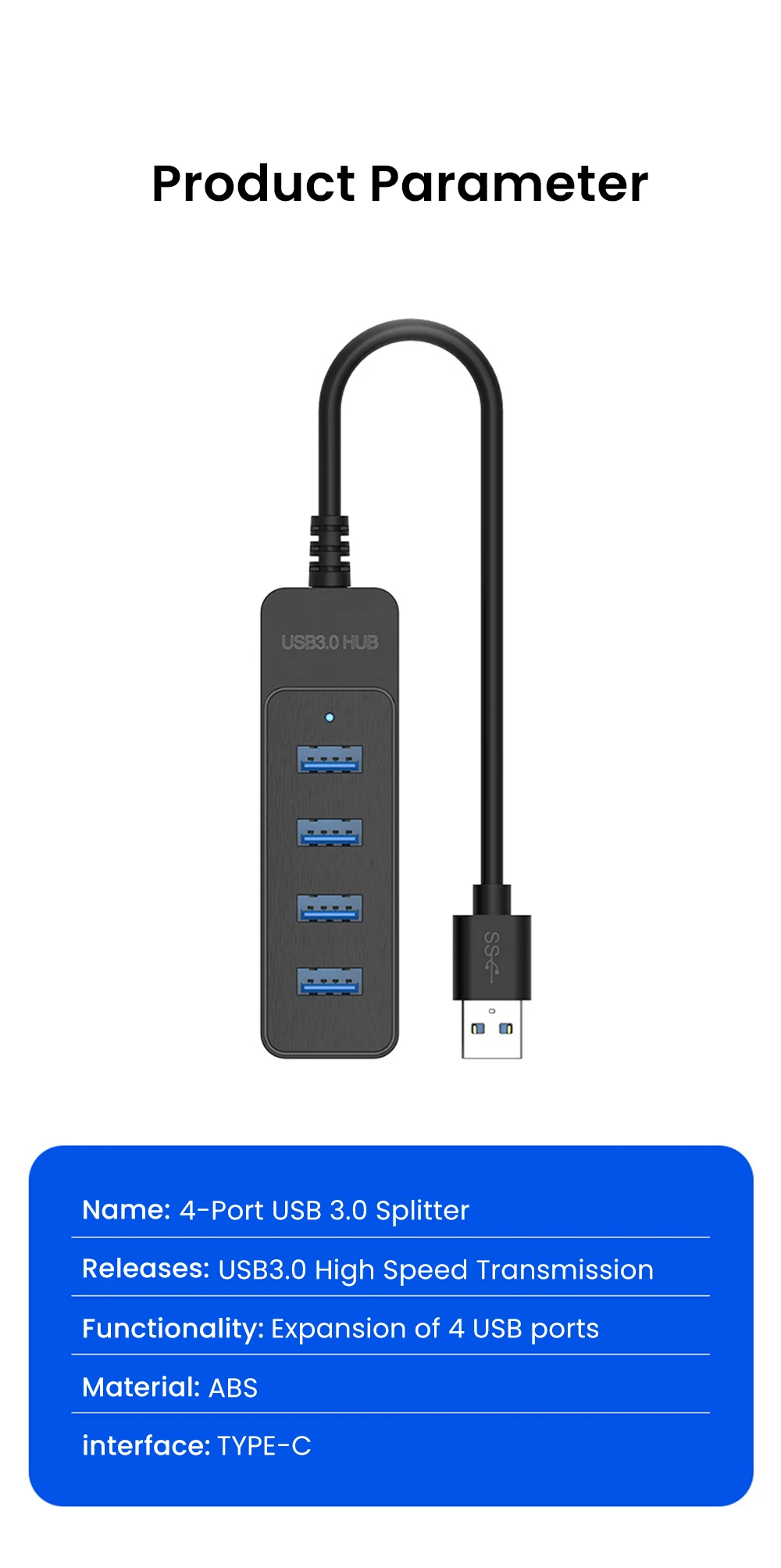 USB 3.0 Netzteil 4-Port Multi USB Splitter Hub USB Hub 2.0 Typ C HUB Mehrere Expander Hohe Geschwindigkeit für Computer Zubehör – Detail 13