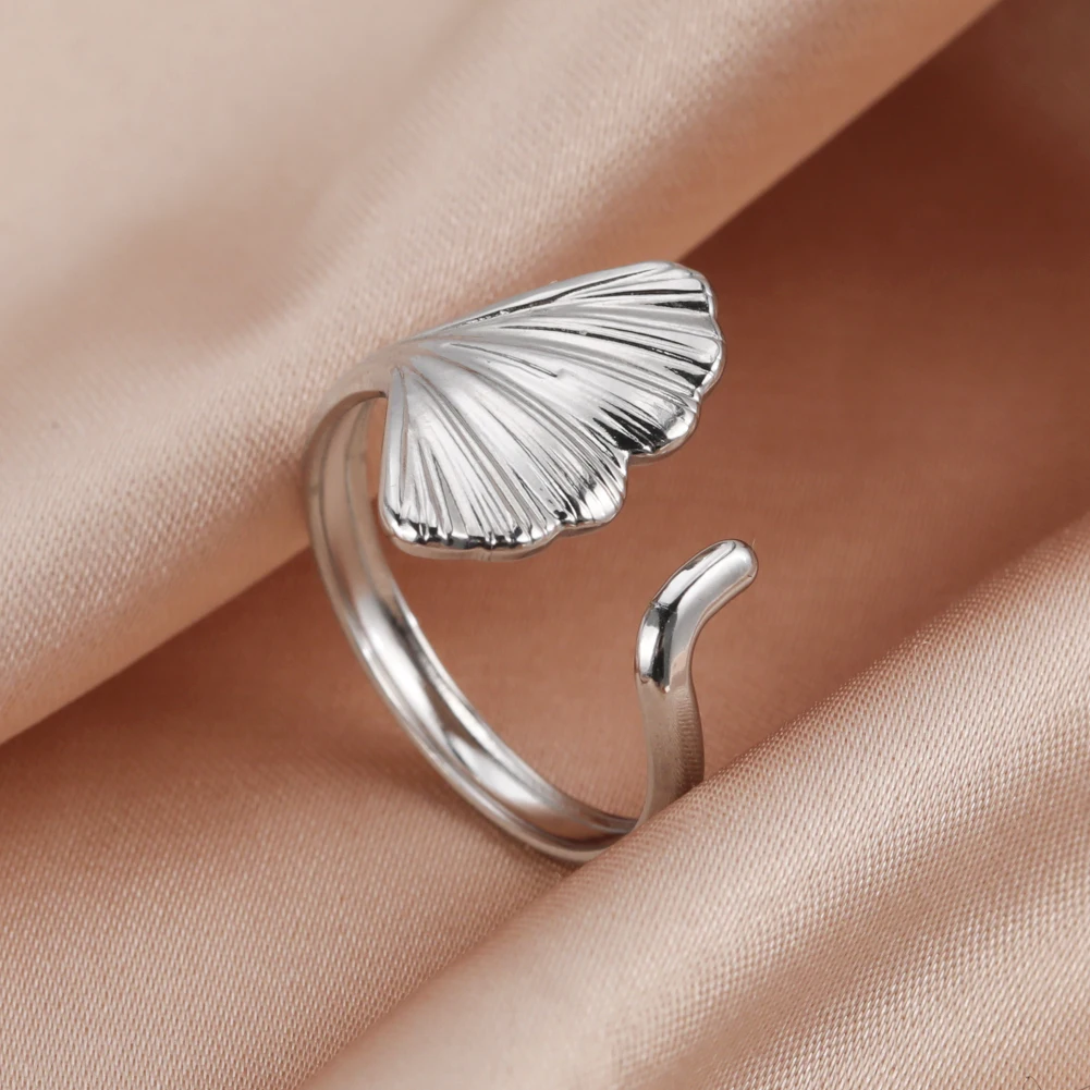 Skyrim New Ginkgo Leaf Finger Rings for Women Stainless Steel Adjustable Gold Color Bohemian Ring 2024 Jewelry Mother Day Gift