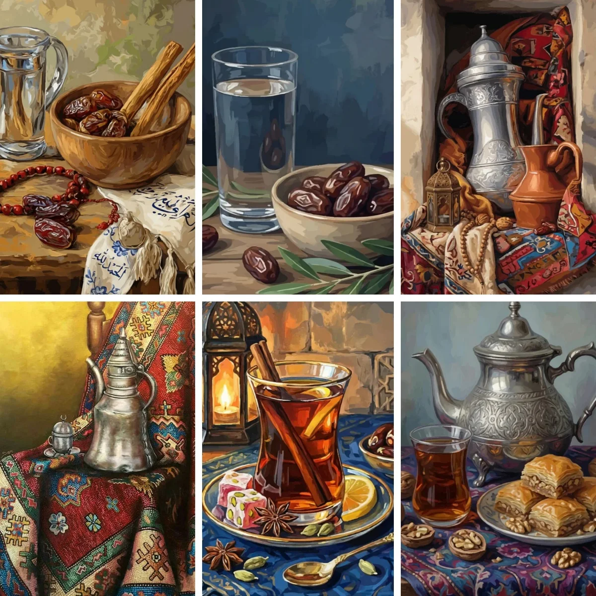 5D Full Diamond Art Painting Vintage Arabic Food Middle Eastern Tea Still Life Art Cross Stitch Persian Decor Gift for Muslim