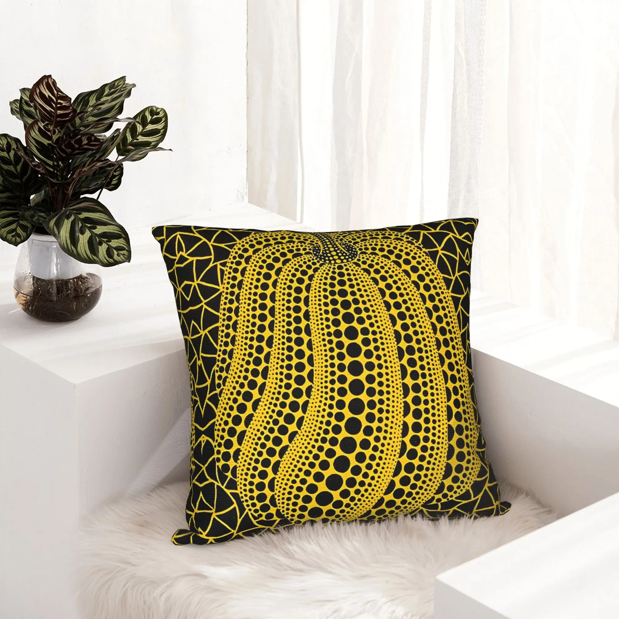 1pc Yayoi Kusama Style Polka Dot Pumpkin Throw Pillow Cover, 2D Double-Sided Print Soft Polyester Cushion Case for Home Sofa Bed