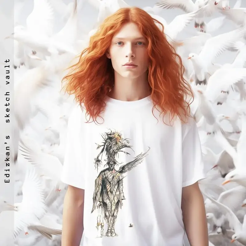 Pitilinopus Ferhat Edizkan Artistic Masterpiece T Shirt Hand Draw Pencil Sketch Unique for Her Fine Art White