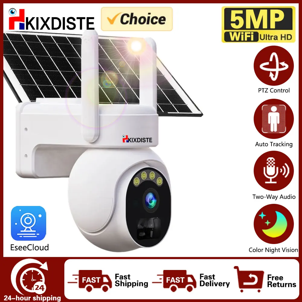 

5MP Dual Lens WIFI Solar Two-Way Audio IP Camera Battery PIR Motion Detection Outdoor Color Night PTZ Security Camera Eseecloud