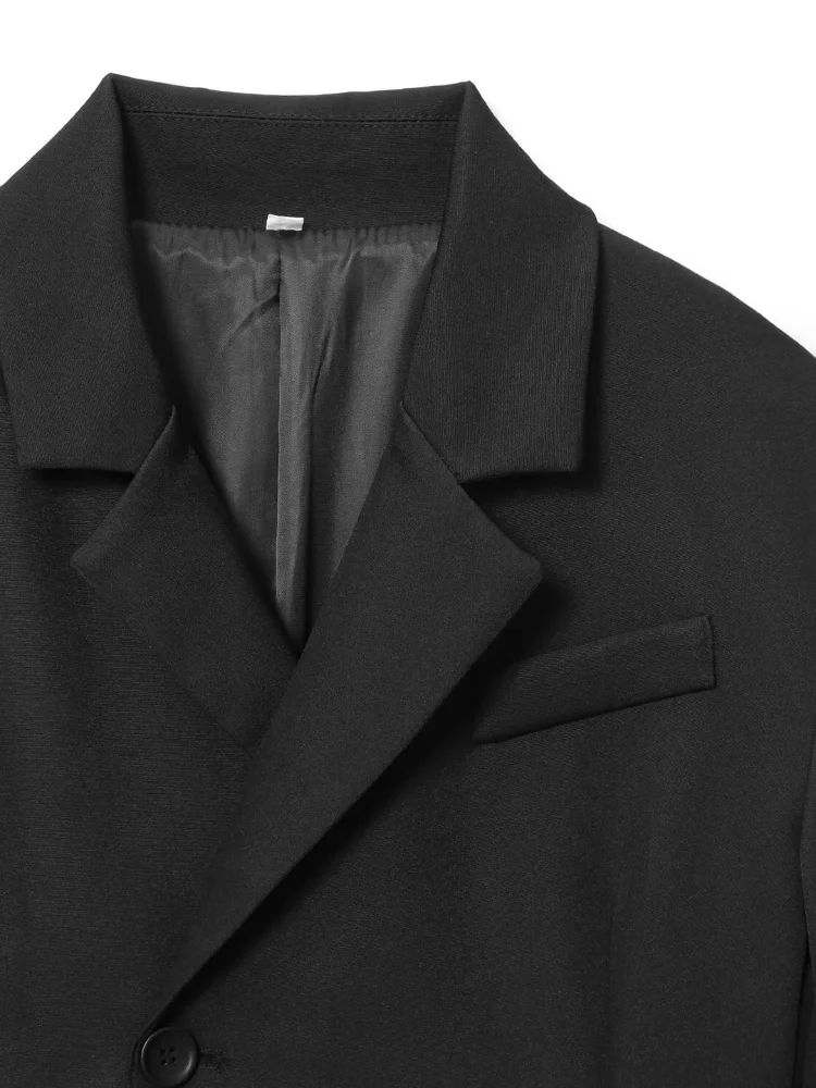 

Slim Women's Black Blazer Jacket Shoulder Pads Lapel Single Breasted Full Sleeve Jackets 2025 Lady Street Elegant Office Outwear