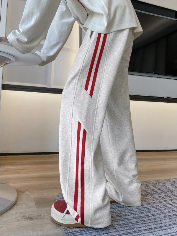 

American Sle Men's Casual Pants Autumn Loose Wide Leg Sport Trousers Trendy Brand Teenage Casual Long Pants Striped Design