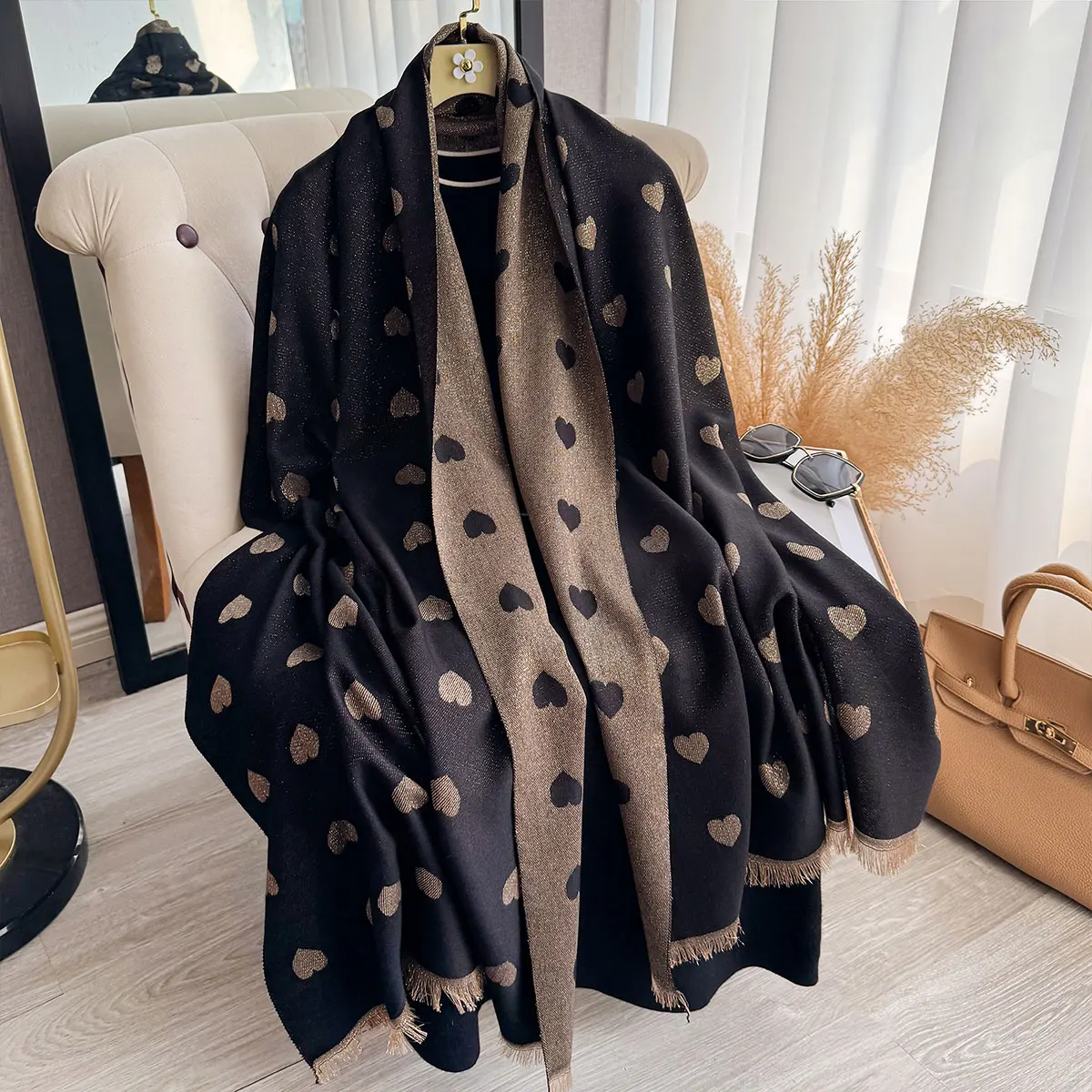 

Новый модный женский мусульманский хиджаб, длинный шарф с золотой нитью, весенне-осенний теплый шарф, шаль из пашмины, платок, платок, 2025