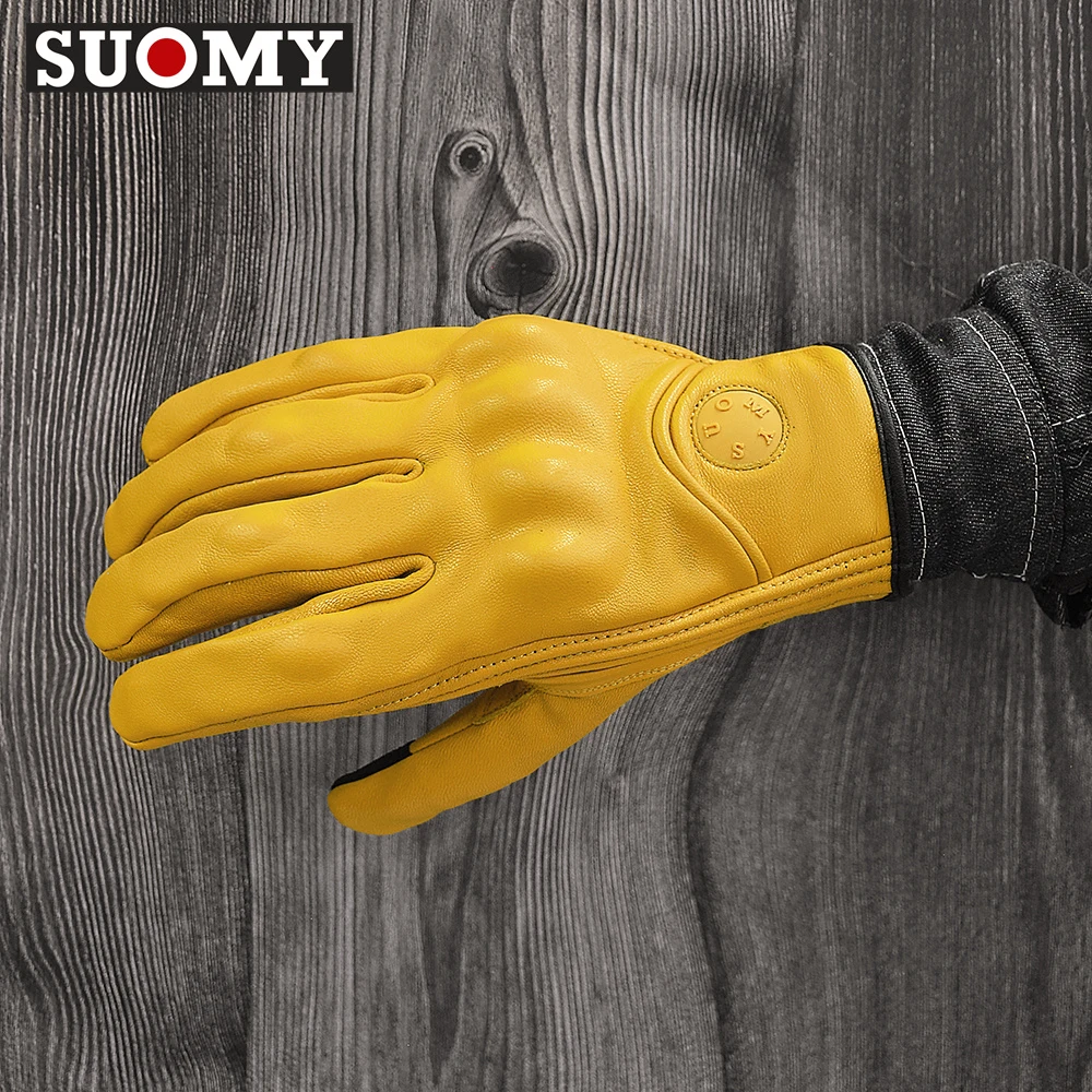 

Retro Yellow Leather Motorcycle Gloves Waterproof Touchscreen Racing Riding Biker Gloves guantes Motocross Motorcycle Equipment