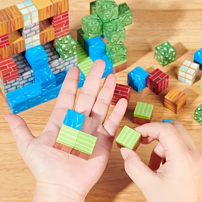 60 pièces aléatoires de blocs de construction magnétiques mélangés avec des couleurs bricolage jouets de divertissement blocs de construction magnétiques mini monde