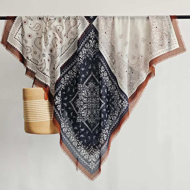 

2025 Cotton Linen Cashew Print Shawl Women - Vintage130CM Square Scarf, Autumn Ethnic hijab, Sun Protection Bandana Wrap