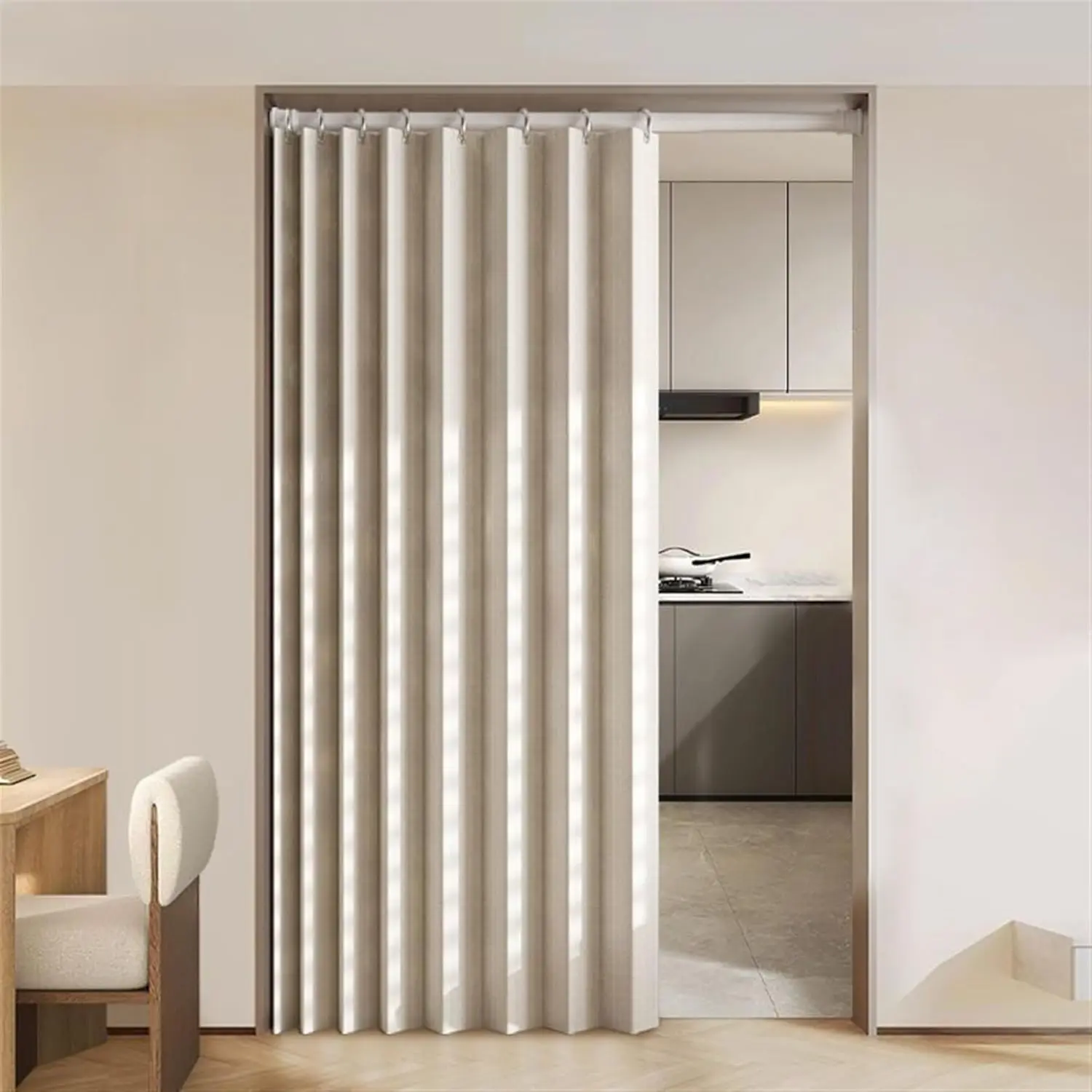 Blackout Accordion Door Curtain, Magnetic Folding Curtain, Thermal Insulated Privacy Room Divider for Closet Bedroom Bathroom