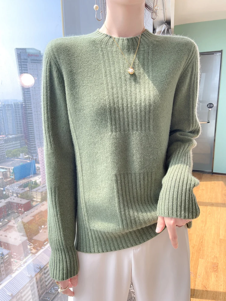 

Женский пуловер с круглым вырезом из 100% мериносовой шерсти, осень-зима, повседневный модный теплый толстый вязаный кашемировый свитер