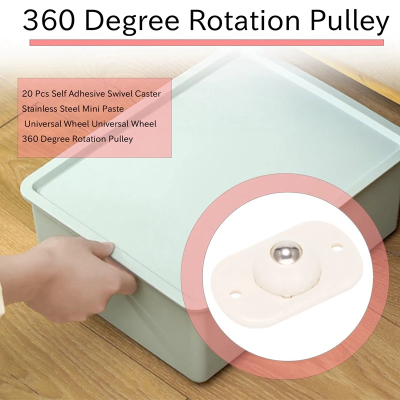 New 20 Pcs Self Adhesive Swivel Caster Stainless Steel Mini Paste Universal Wheel Universal Wheel 360 Degree Rotation Pulley