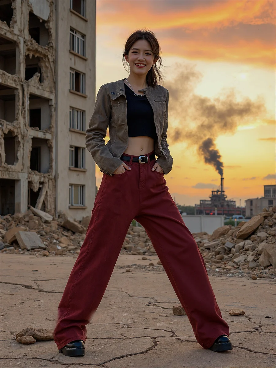 

Пол Широкие Красные Свободные Джинсы Женские Лоскутные Вышитые Художественные Уникальные Модные Современные Девушки Корейские Плиссированные Шикарные Синие