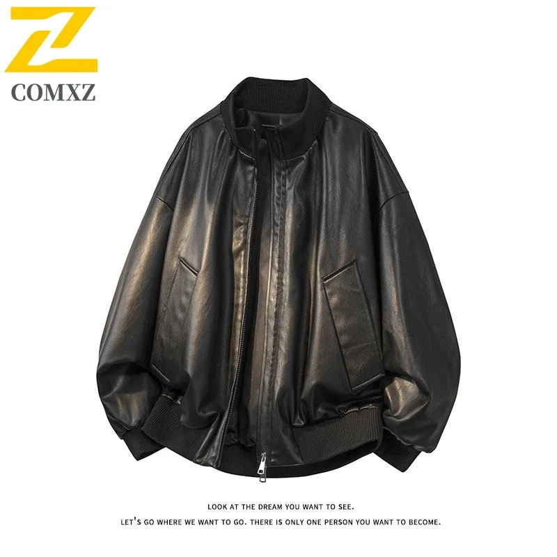 COMXZ معطف جلد Pu كلاسيكي الوقوف طوق جودة عالية موتوكروس السفر الرجال السترات عادية مقاومة للخدش سترة واقية سترة