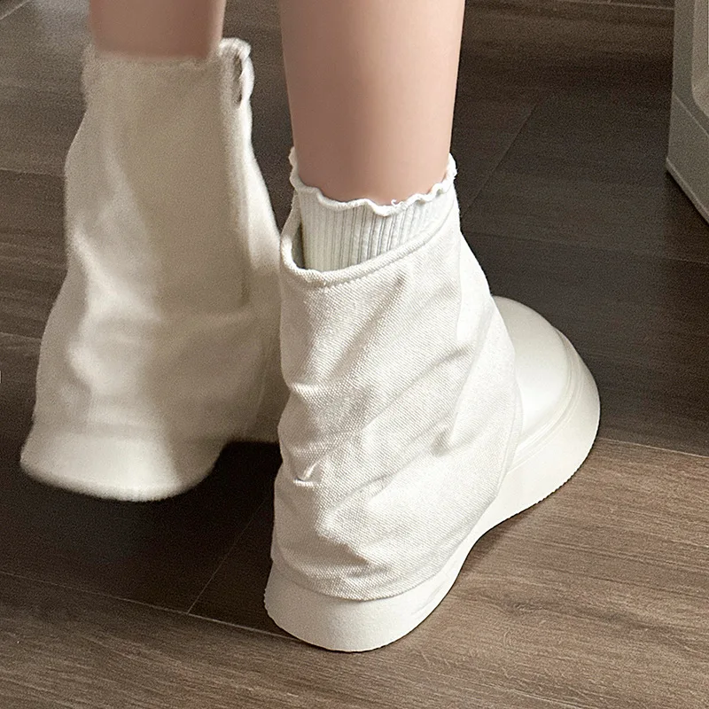 2026 Spring New Women's Short Tube Boots Slim Boots Pants Tube Boots Platform Wedge Heel Big Toe Fashion Slouch Boots Streetwear