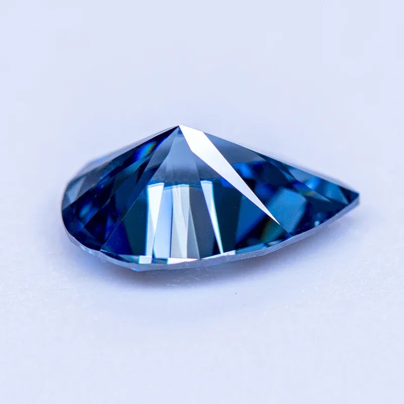 Moissanite Stone Pear Cut Primary Color Royal Blue Lab Grown Diamond For Charms Woman Jewel Making With GRA Certificate