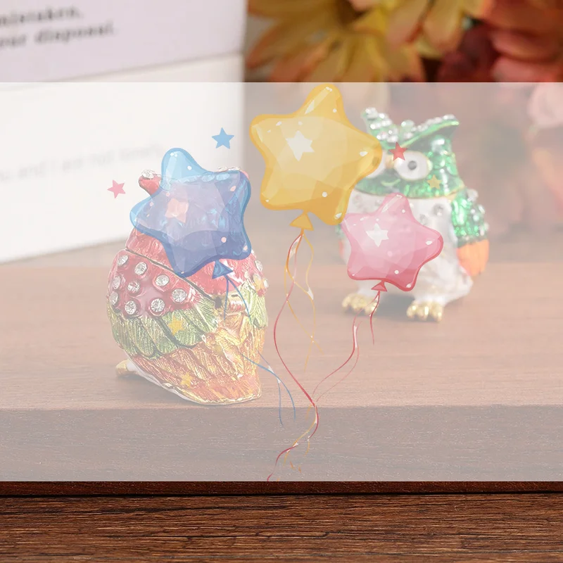 1 قطعة صندوق مجوهرات على شكل بومة من حجر الراين الملون ، صندوق صغير من المينا ، صندوق تخزين رائع لسطح المكتب لتخزين المجوهرات