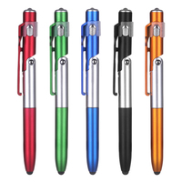 4 In 1 Night Read Writing Pencil with LED Flashlight Folding Phone Holder Black Ink Pen Touch Ballpoint Pen for Tablet Cellphone
