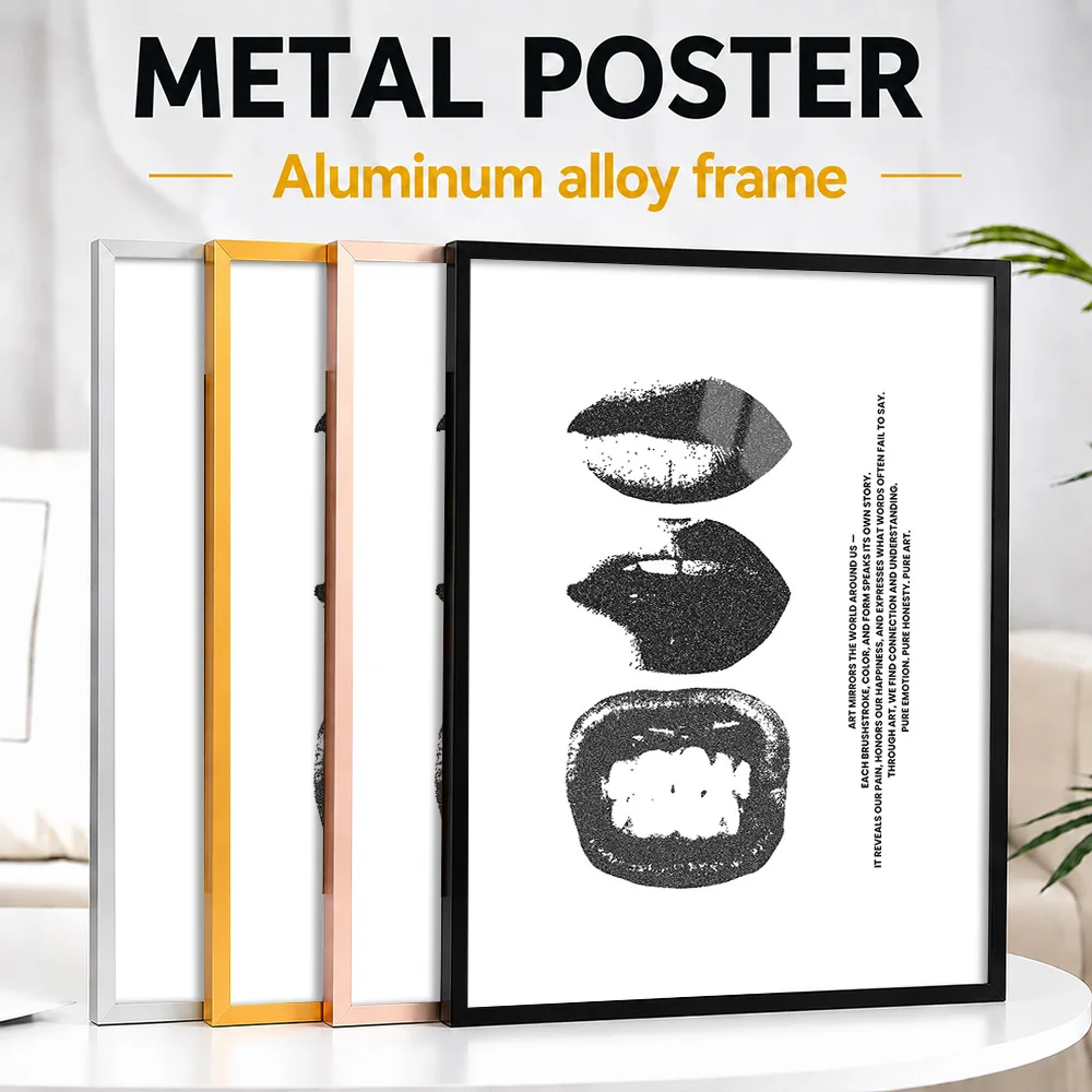 Abstract Lips Framed Metal Print Customized Photo Contemporary Gallery Style Wall Art For Home Office Thoughtful Designer Gift