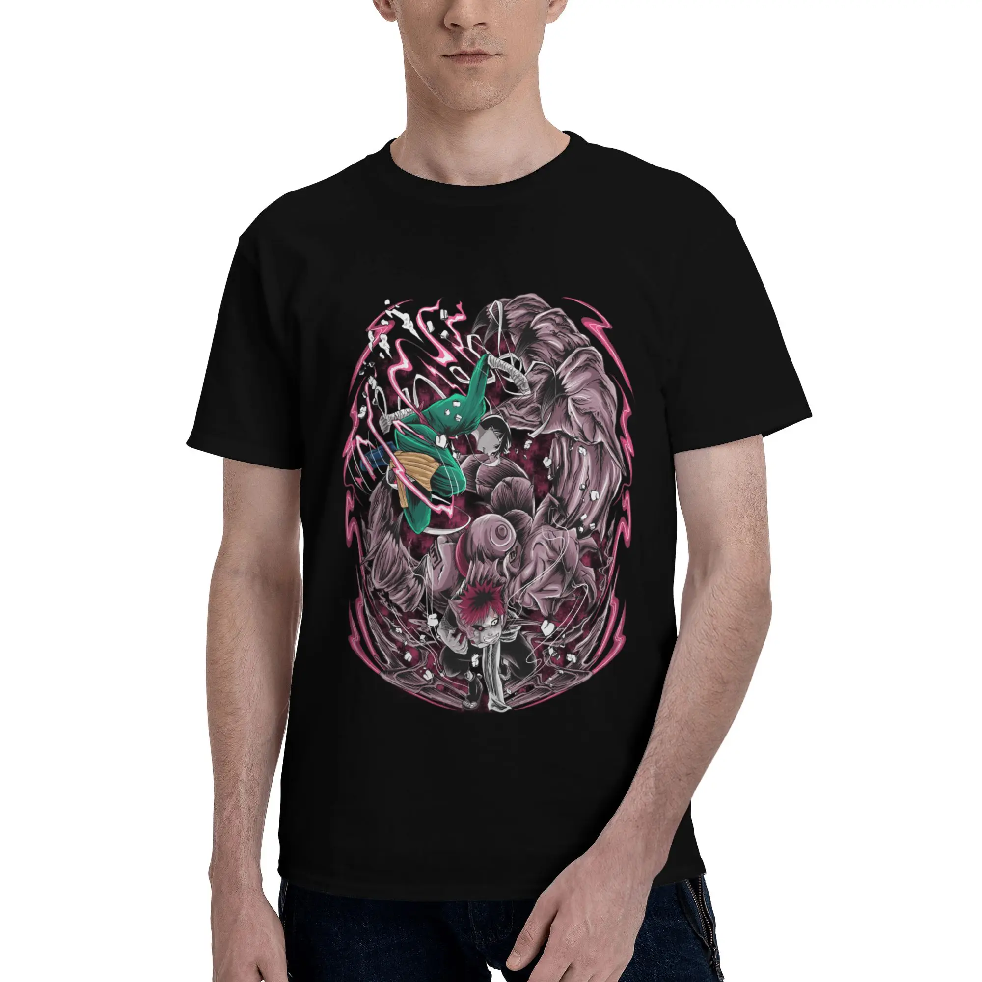 Camiseta de Anime Naruto GAARA VS LEE para hombre, ropa Vintage, camiseta de manga corta de algodón