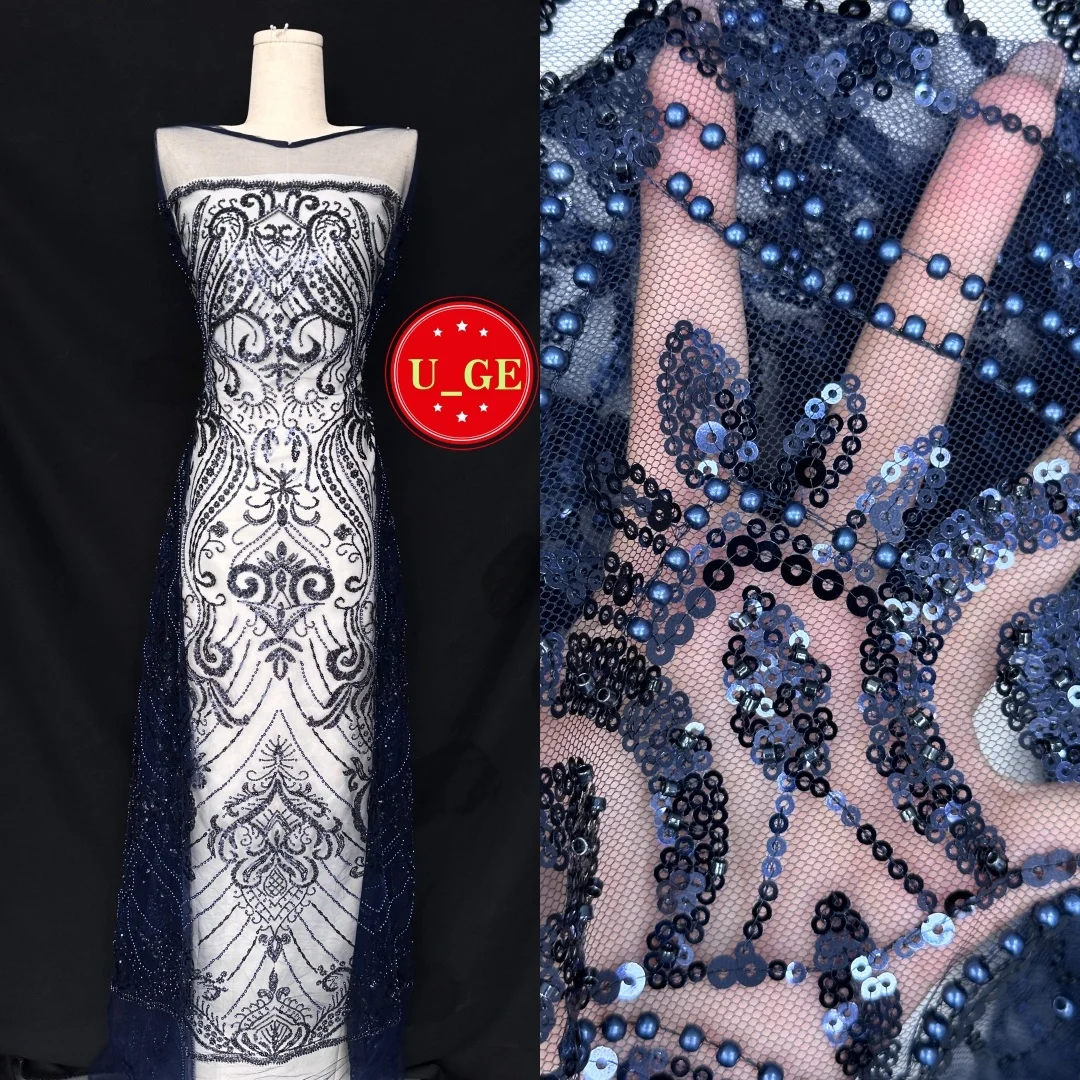 

Factory Offers2026Latest Austria Best Quality Elegant Soft Mesh Sequined lace with Beads Fabric For Party Evening Dress U_GE5862