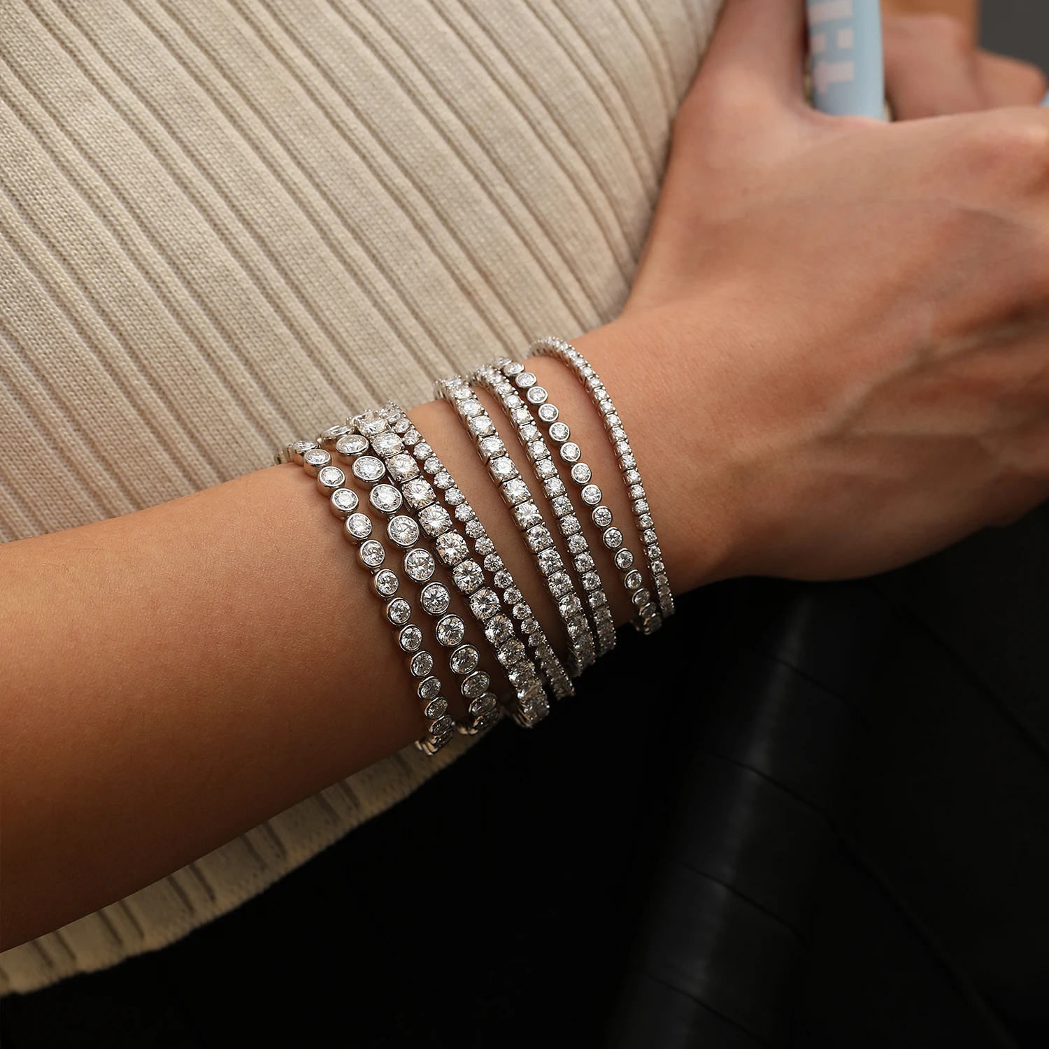 MODIAN 925 Sterling Silver Trendy 3MM-5MM Round Moissanite Stackable Tennis Bracelets For Women Fine Jewelry Gifts