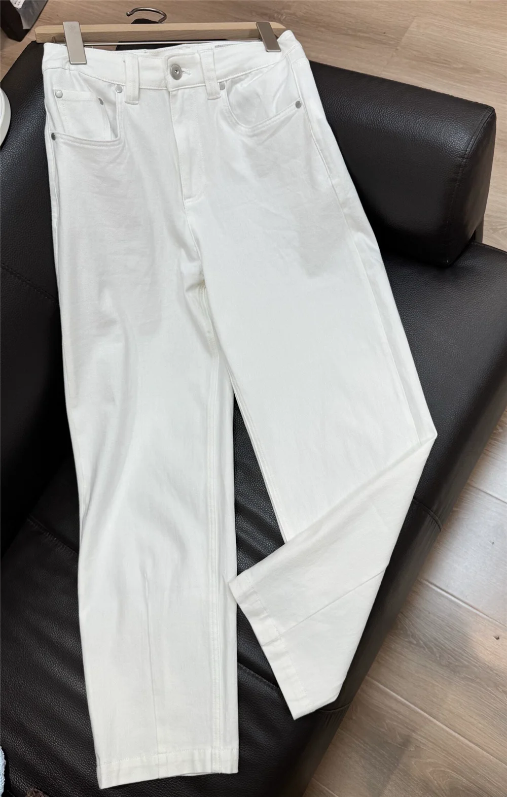 

Women's Cotton Jeans High Waisted Beaded Straight Pants White