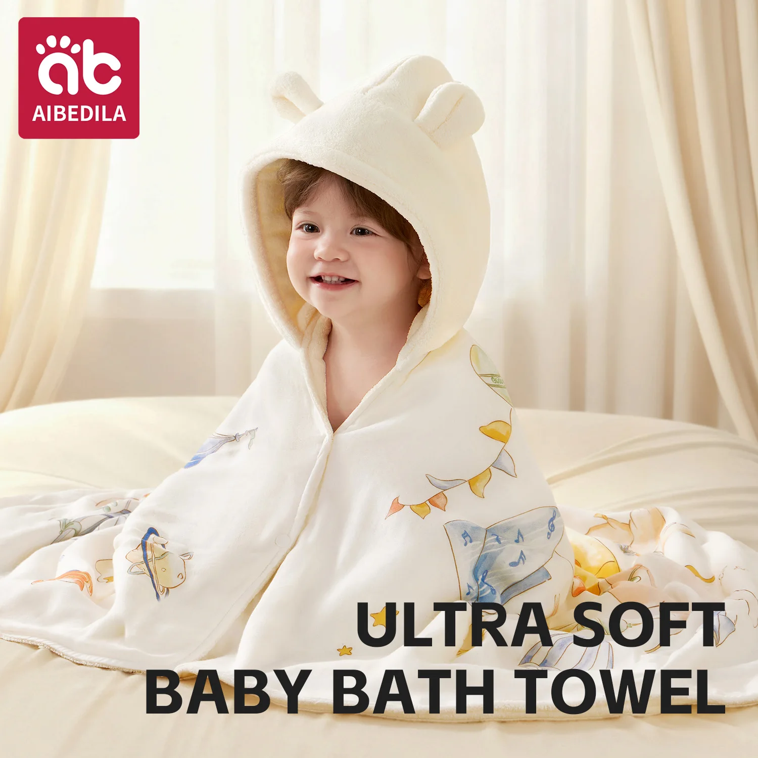 AIBEDILA Baby Bath Towel Highly Absorbent Bathrobe Blanket Toddler Swaddle Bathrobe Soft Newborn Hooded Towel Blanket Boy/Girl