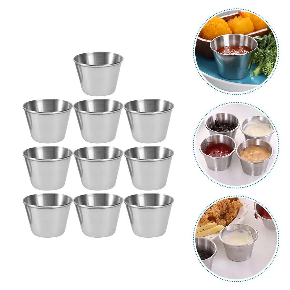 

10pcs 304 Sauce Cups Stainless Steel Condiment Cups Multipurpose Rust-Proof For Kitchen Picnic Bbq Restaurant Use