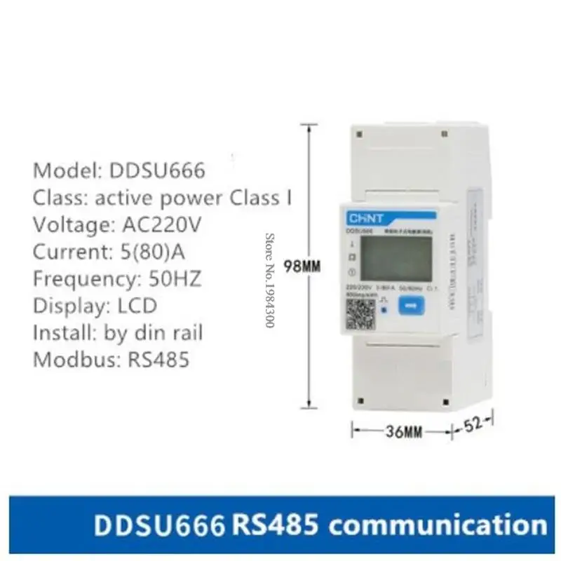 Energia Inteligente Energia do Medidor Elétrico, CHNT CHINT, DSU666, DTSU666, Monofásico, Trilho DIN, 80A, 1.5(6)A, RS485, ModBus CT