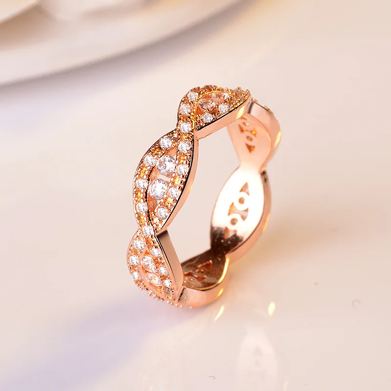 S925 Silver Hot Sale Creative Cross Full Diamond Micro Set Ring Plated 14k Rose Gold Gold Wedding Ring