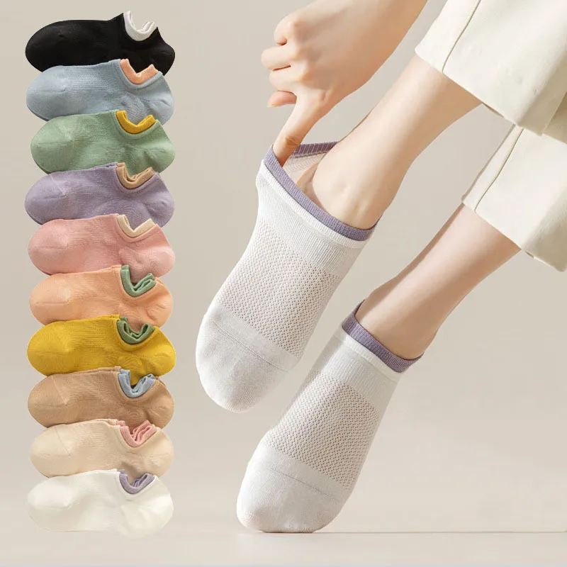 

Solid Color Women Sock Slippers Thin Breathable Summer Invisible No Show Socks Silicone Non-slip Cotton Low Cut Ankle Boat Socks