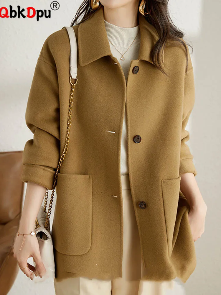 

Корейская свободная шерстяная верхняя одежда, женские однобортные шерстяные куртки с лацканами и воротником, осень-зима, элегантные Chaquetas с длинными рукавами, новинка