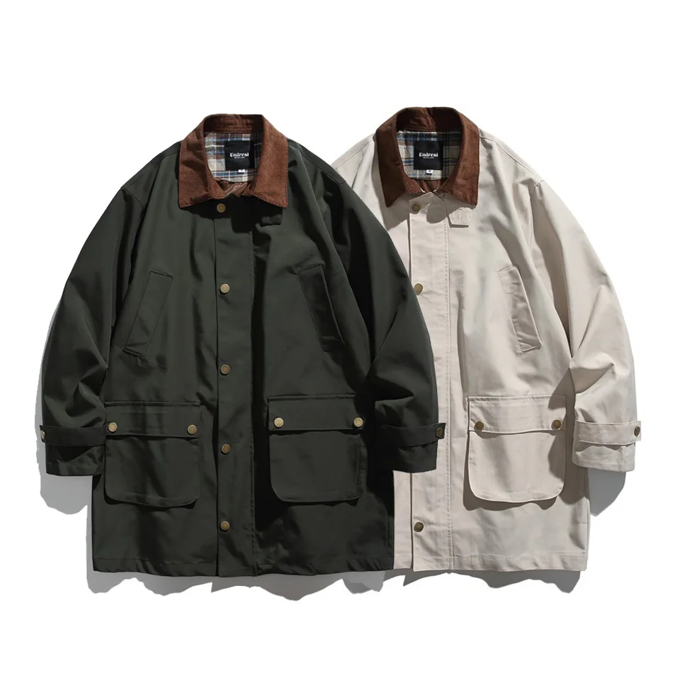 Tooling Coat Men Japanese Streetwear Vintage Fashion Loose Casual Cargo Trench Coat Cityboy Hunting Jacket Overcoat Outerwear