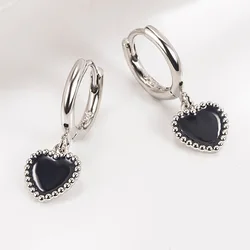 925 Sterling Silver Black Heart Earrings For Women Wedding Luxury Elegant Jewelry Accessories 2024 Trend Jewellery