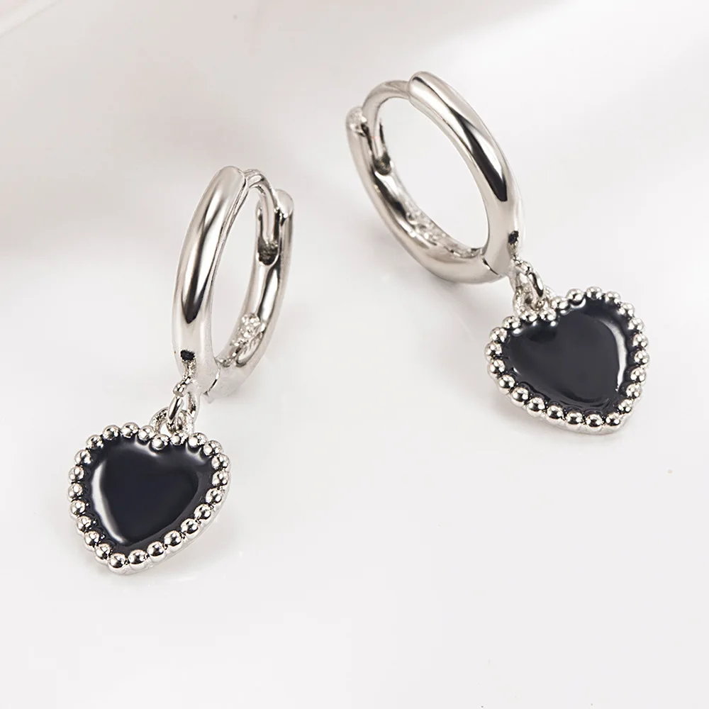 925 Sterling Silver Black Heart Earrings For Women Wedding Luxury Elegant Jewelry Accessories 2024 Trend Jewellery