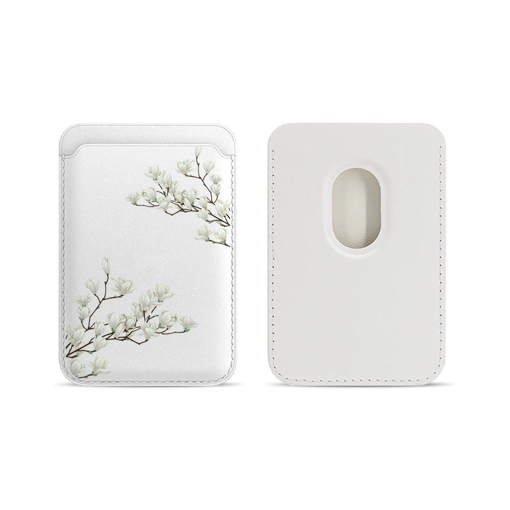Magnolia Leder-Kartenetui Handyhülle Magnetische Hülle Geeignet für alle iPhone Magsafe Karten Blumen Handy-Rückentasche – Detail 5