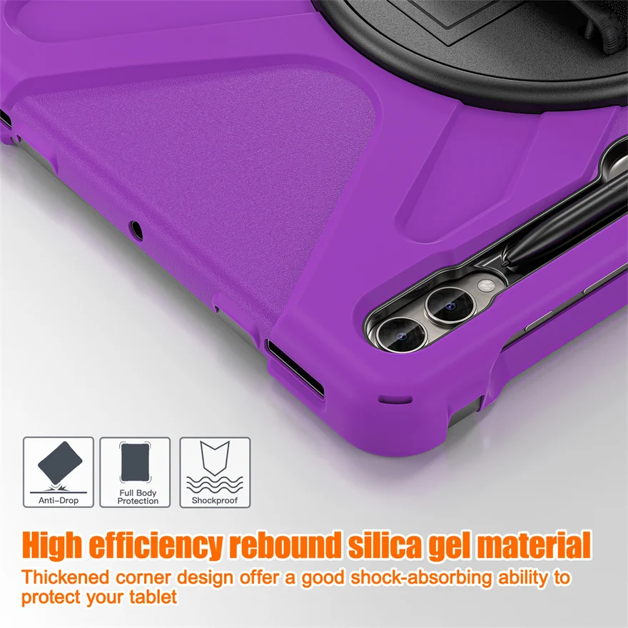 For Samsung Galaxy Tab S10 S9 S8 S7 Plus S7 FE Case 12.4" 360° Rotating Bracket with Four Corner Anti Drop Protective Shell (A)