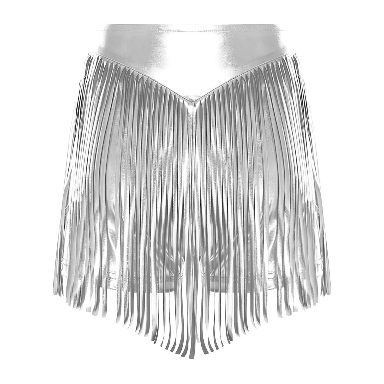 

Women Metallic Hot Pants Fringed Tassel Skirted Shorts Dance High Waist Cheeky Shorts Stage Jazz Latin Tango Dance Rock Clubwear