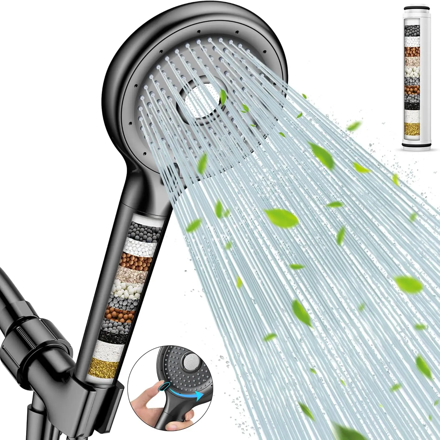

High Pressure Filtered Shower Head with 6 Spray Modes, 15-Stage Water Softener for Hard Water and Skin Care