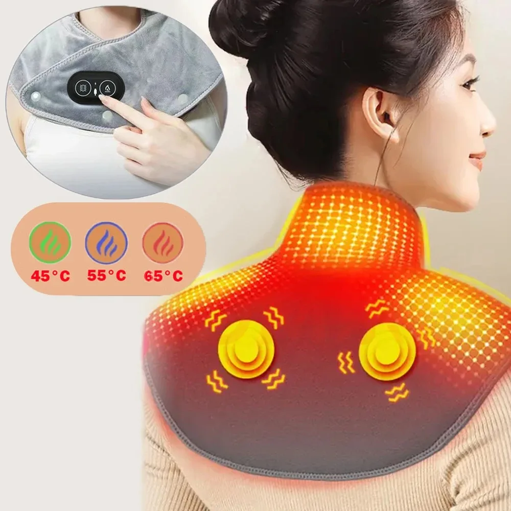 Heating Electric Shoulder Neck Pad Massager Three Gear Hot Compress Cervical Shawl Warmer USB Relax Brace for Shoulder Neck Back