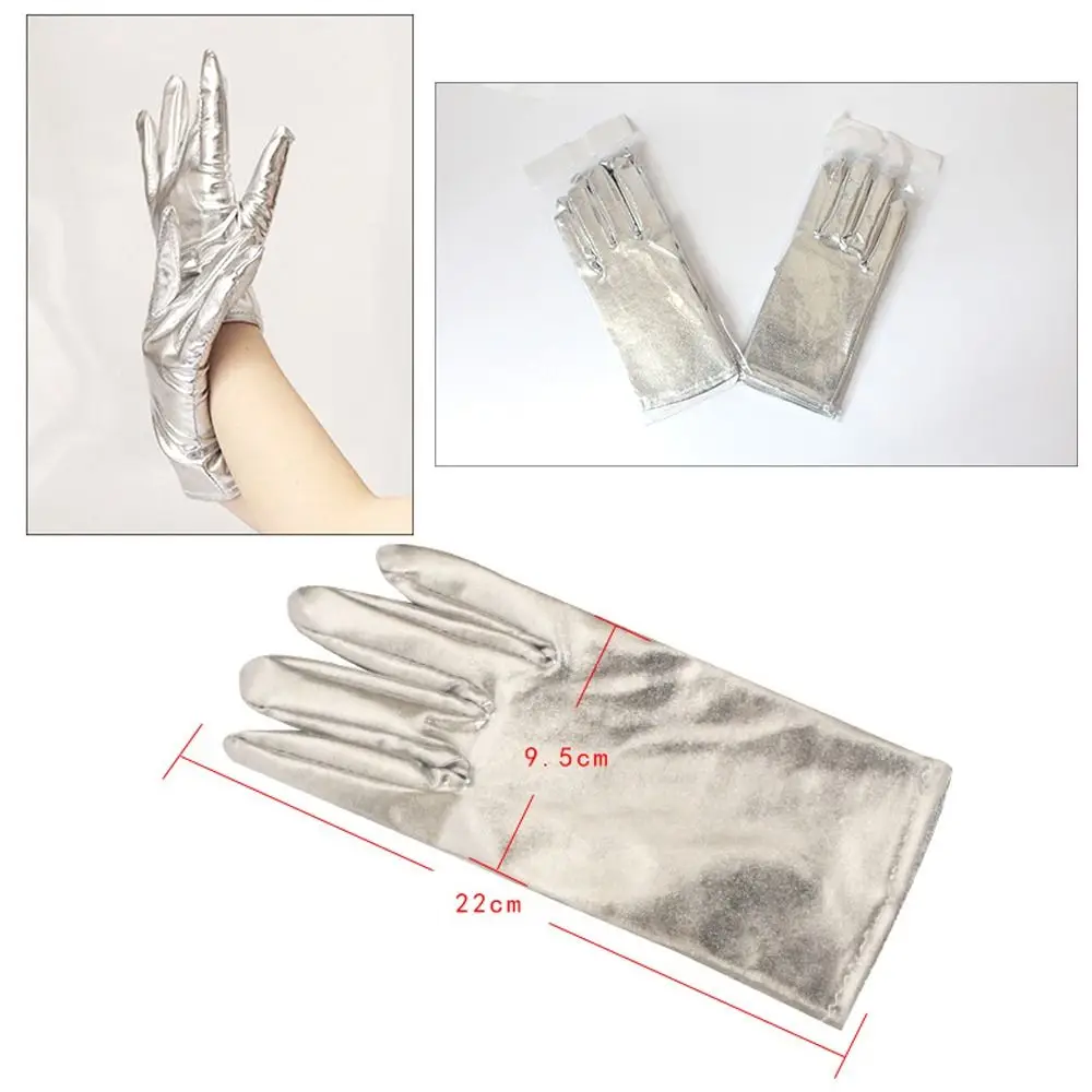 Guantes de cuero brillantes a la moda, guantes largos/cortos de etiqueta de Color dorado y plateado, ropa para discoteca para actuaciones en escenario, mitones para Cosplay
