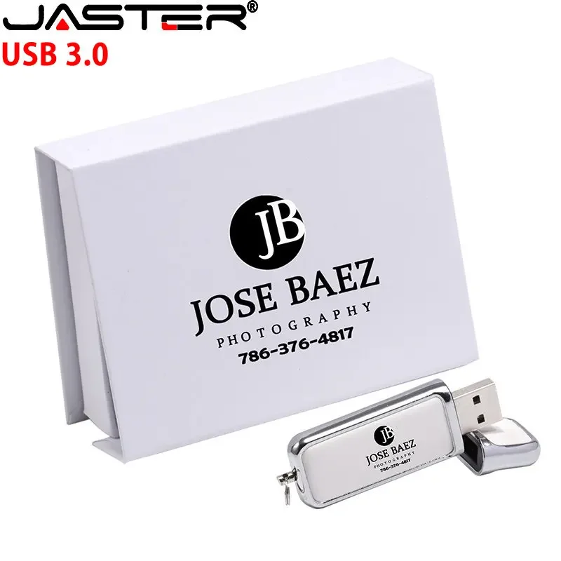 Imagem -05 - Jaster Livre Logotipo Personalizado Usb 3.0 Flash Drives 128gb 64gb 50 Peças Lote Pen Drive de Couro Branco 32gb Memory Stick Presente Criativo u Disco