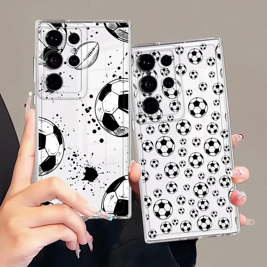 Black White Football Print Case for Samsung Galaxy S26 S20 Plus S25 Edge S22 FE S23 Ultra S24 Note 20 Ultra 10 S21 Phone Cover