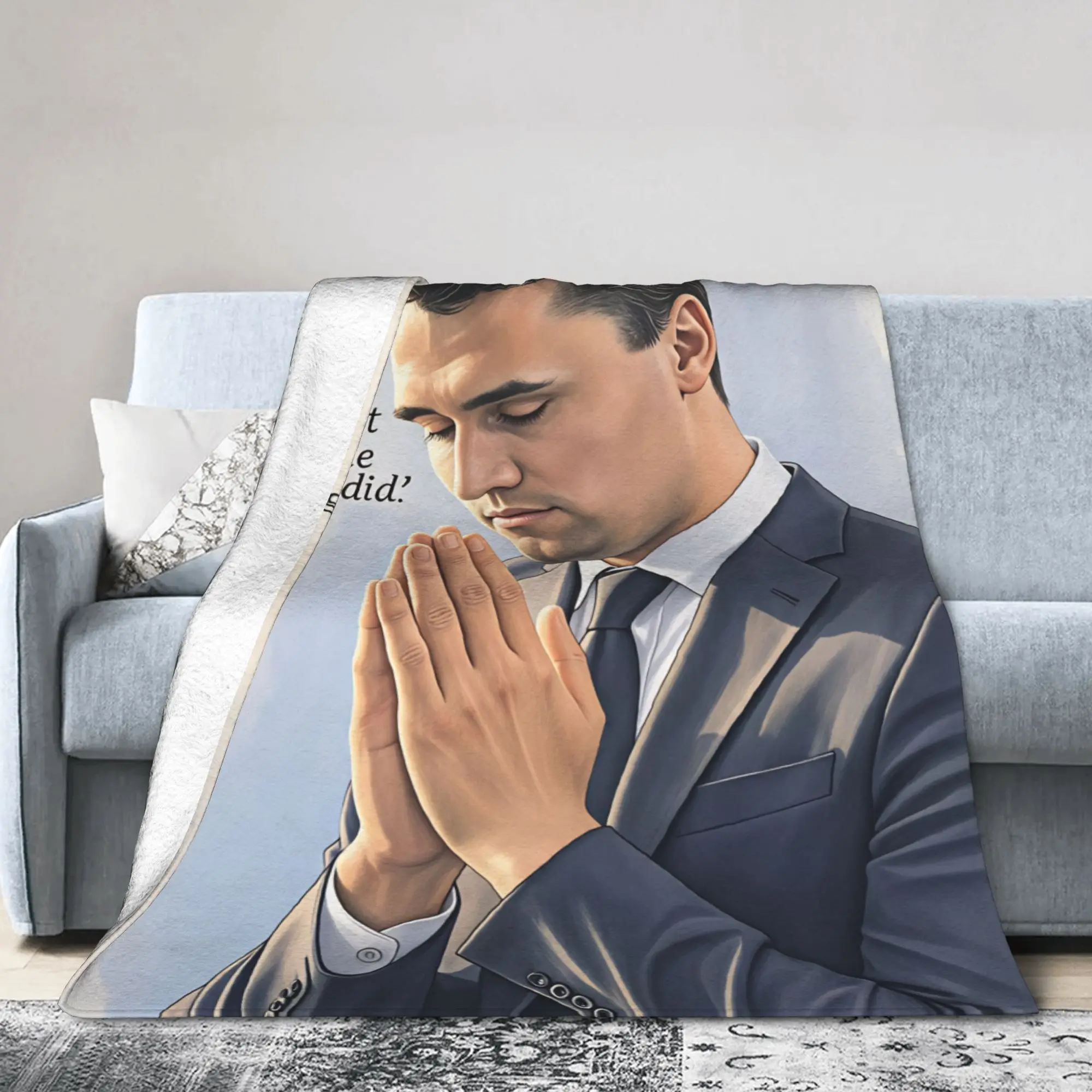 Soft Comfy Throw Blanket Picnic Charlie Kirk Prayer Tribute Blanket  Flannel Bedspread For Outdoor Pattern Sofa Bed Cover
