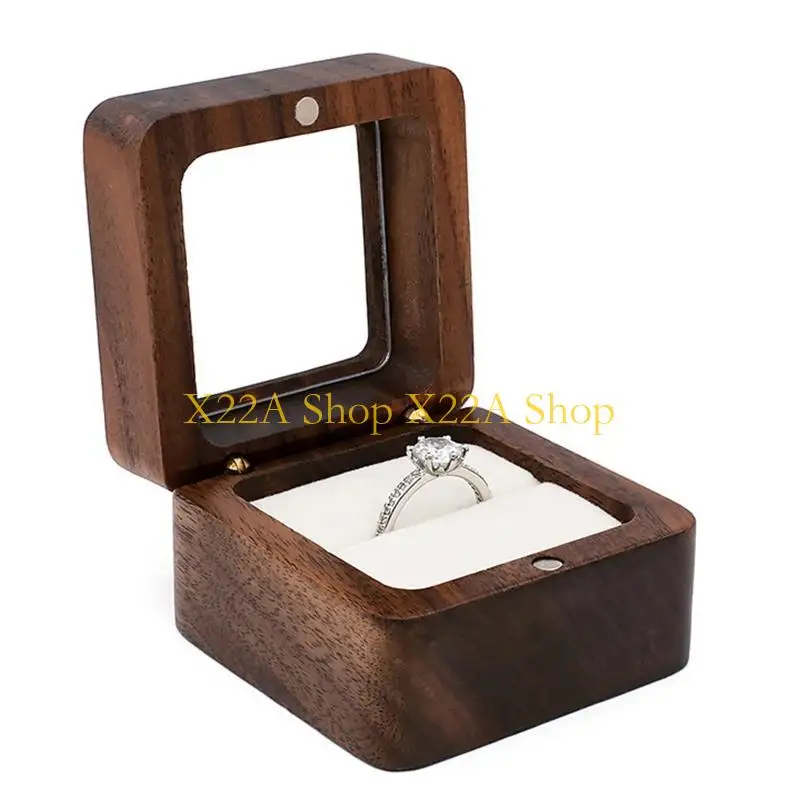 

Unique 2.17x2.17x1.38in Jewelry Box Wedding Wooden Box with Soft Interior Holder Brown