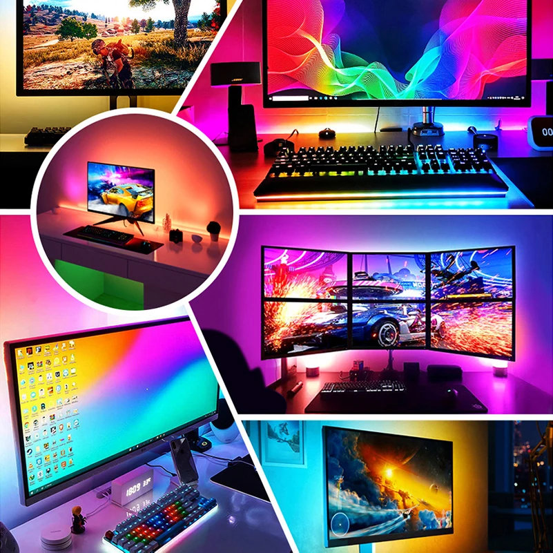 Imagem -06 - Imersivo Rgb Led Light Strip tv pc Background Computador Light Strip Monitor Screen Sincronização de Cores Smart App Control Ambiente Decoração Lâmpada