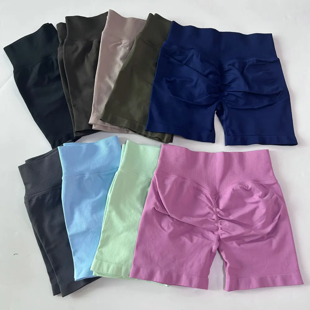 Pericic 4,5" Beinlänge Yoga-Shorts für Damen, gerippt, hohe Taille, Sportshorts, hochelastische Trainingskleidung, nahtlose Gym-Shorts – Detail 7