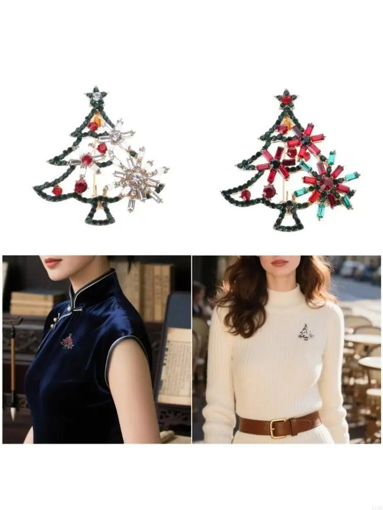 Festive Alloy Christmas Brooch Rhinestones Corsage Pin Secure Closure Holiday Wardrobe Essential Party Jewelry 